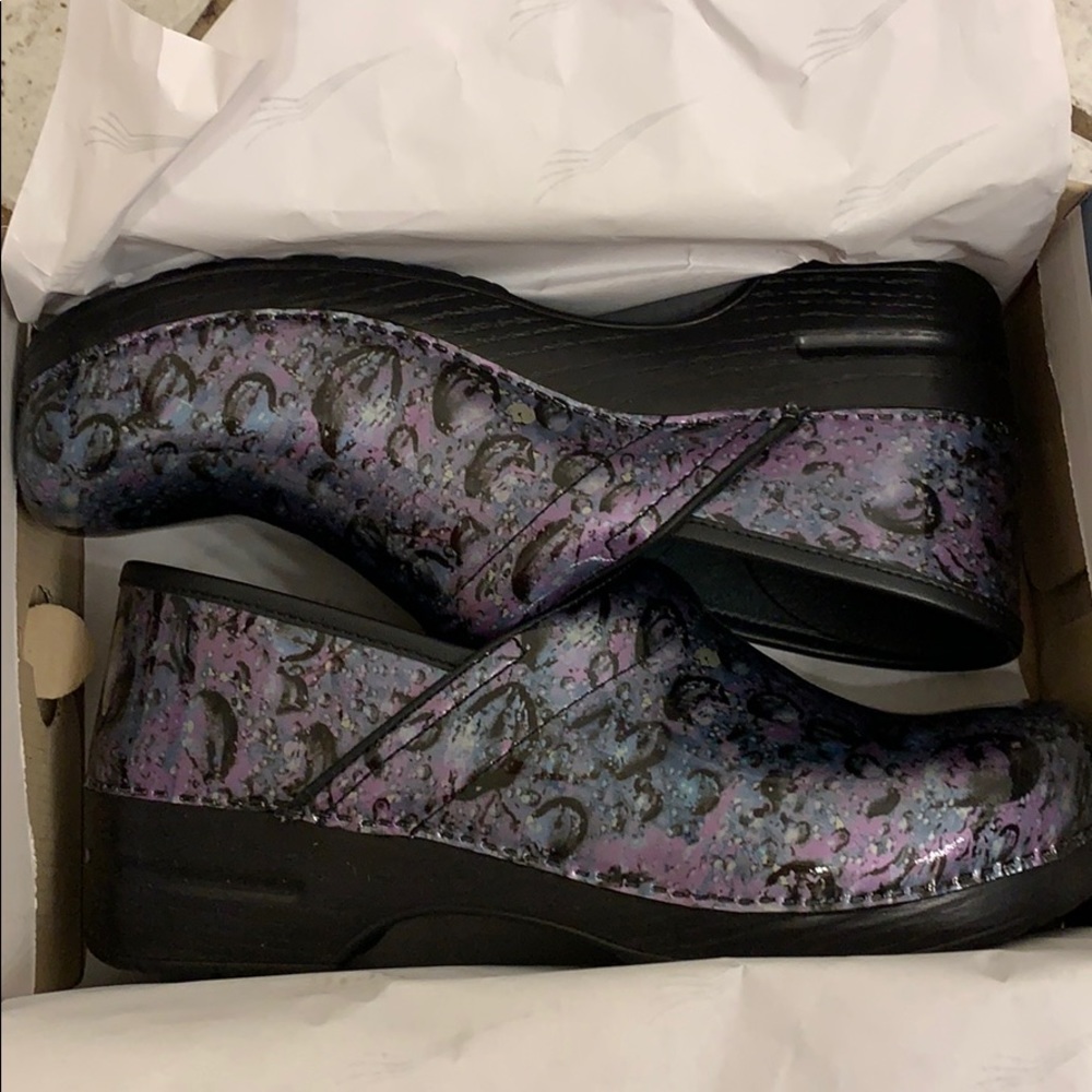 Dansko Multi Raindrop Patent Clogs